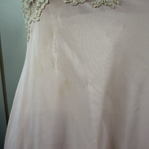 Vintage Vtg 50’s 1950 Vanity Fair Midi Slip Dress Gown 34 Tan Pink Lace Glamour - Picture 5 of 8